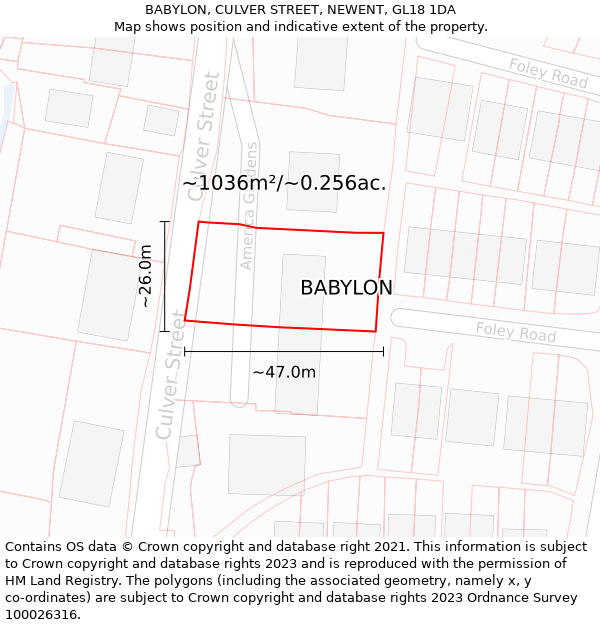 BABYLON, CULVER STREET, NEWENT, GL18 1DA: Plot and title map