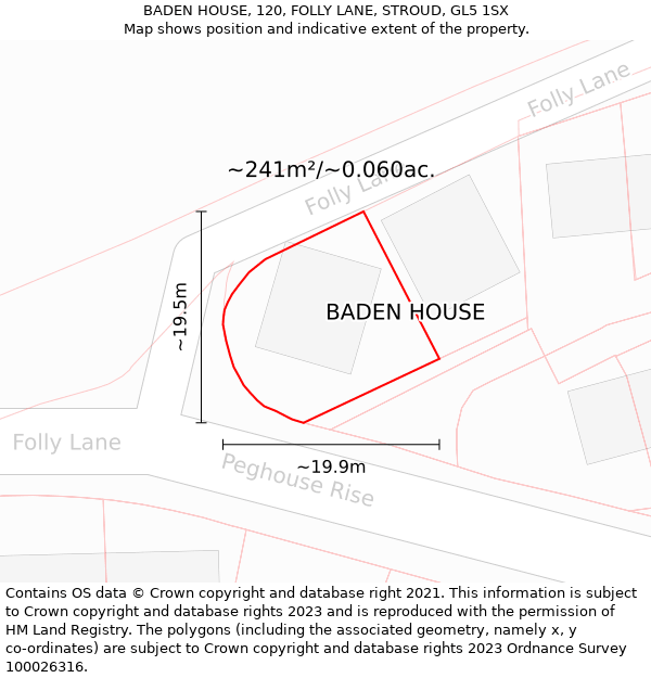 BADEN HOUSE, 120, FOLLY LANE, STROUD, GL5 1SX: Plot and title map