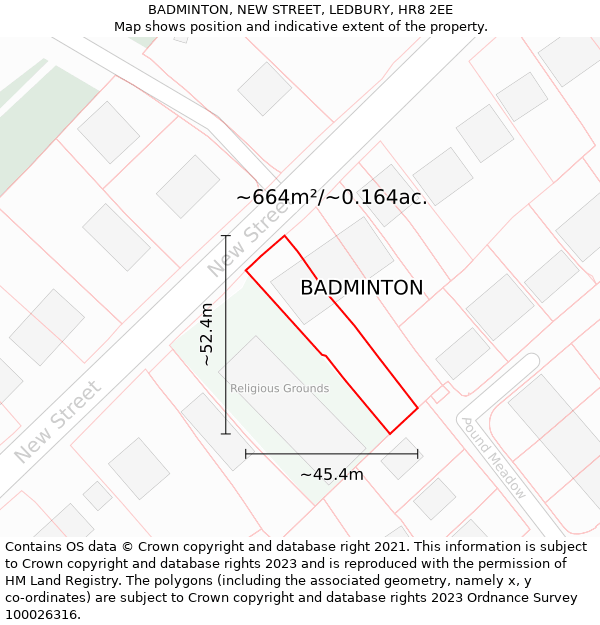 BADMINTON, NEW STREET, LEDBURY, HR8 2EE: Plot and title map