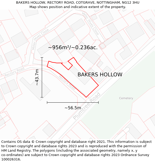 BAKERS HOLLOW, RECTORY ROAD, COTGRAVE, NOTTINGHAM, NG12 3HU: Plot and title map