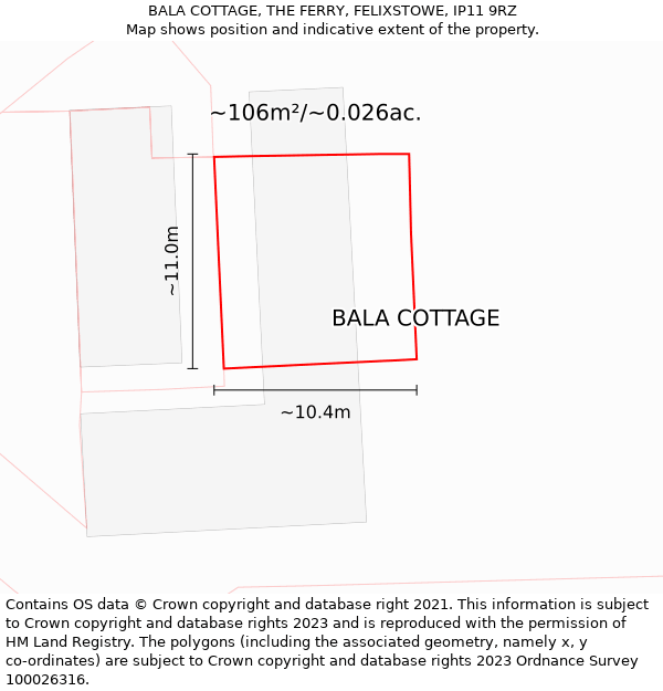 BALA COTTAGE, THE FERRY, FELIXSTOWE, IP11 9RZ: Plot and title map