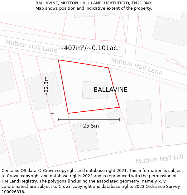 BALLAVINE, MUTTON HALL LANE, HEATHFIELD, TN21 8NX: Plot and title map