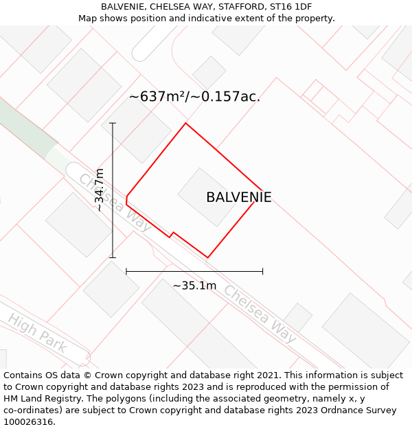 BALVENIE, CHELSEA WAY, STAFFORD, ST16 1DF: Plot and title map