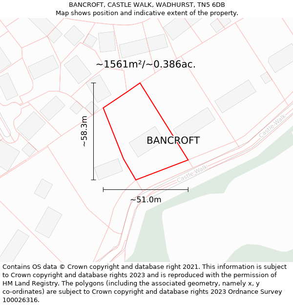 BANCROFT, CASTLE WALK, WADHURST, TN5 6DB: Plot and title map