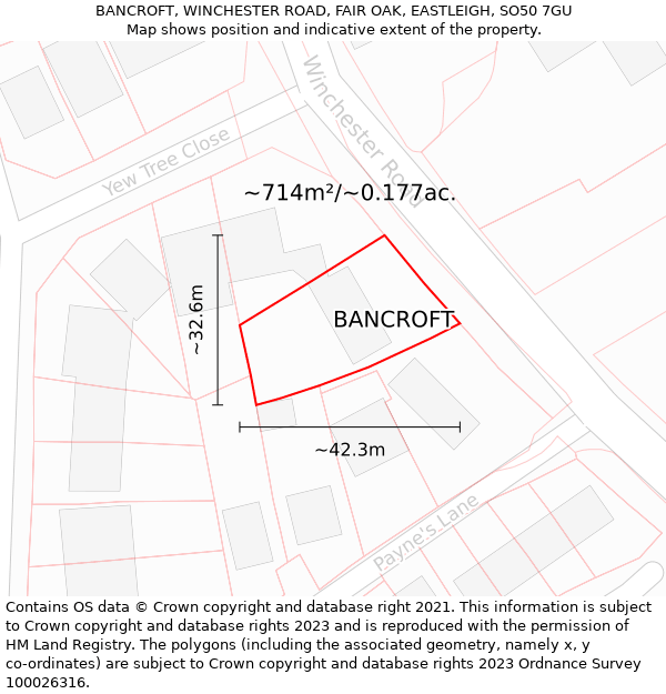 BANCROFT, WINCHESTER ROAD, FAIR OAK, EASTLEIGH, SO50 7GU: Plot and title map