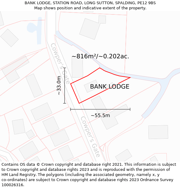 BANK LODGE, STATION ROAD, LONG SUTTON, SPALDING, PE12 9BS: Plot and title map