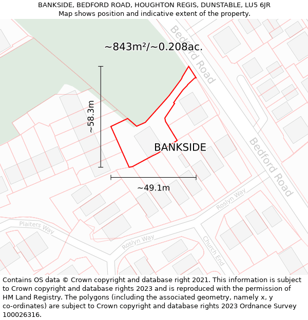 BANKSIDE, BEDFORD ROAD, HOUGHTON REGIS, DUNSTABLE, LU5 6JR: Plot and title map