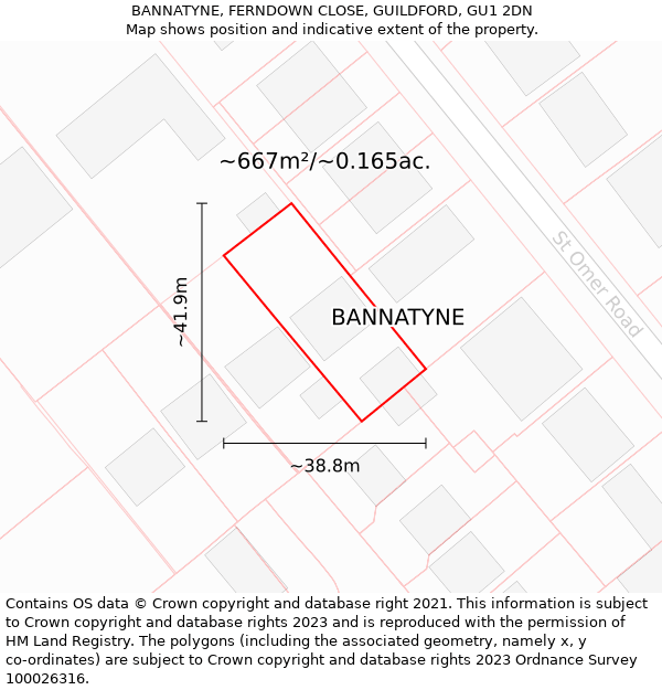 BANNATYNE, FERNDOWN CLOSE, GUILDFORD, GU1 2DN: Plot and title map