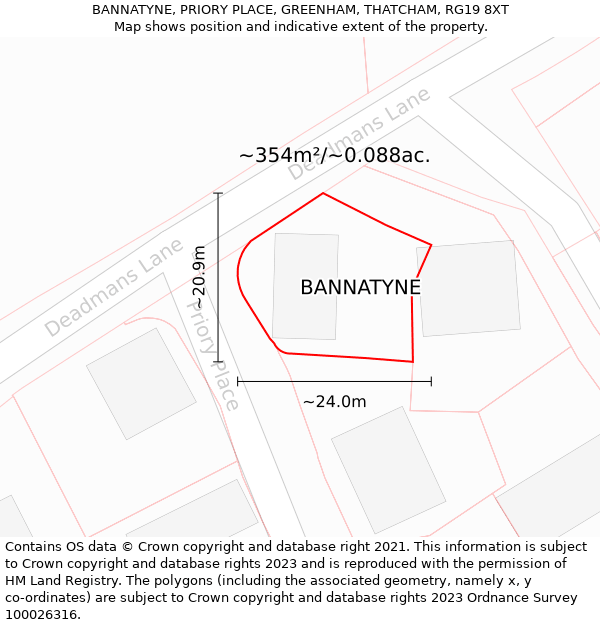 BANNATYNE, PRIORY PLACE, GREENHAM, THATCHAM, RG19 8XT: Plot and title map