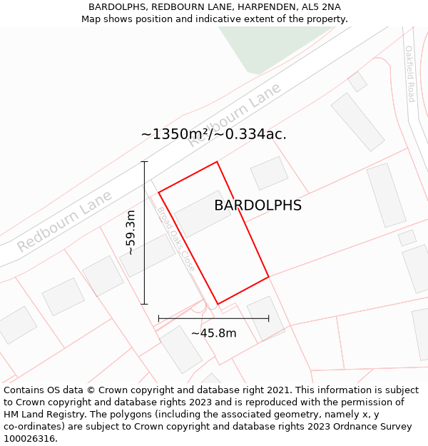 BARDOLPHS, REDBOURN LANE, HARPENDEN, AL5 2NA: Plot and title map