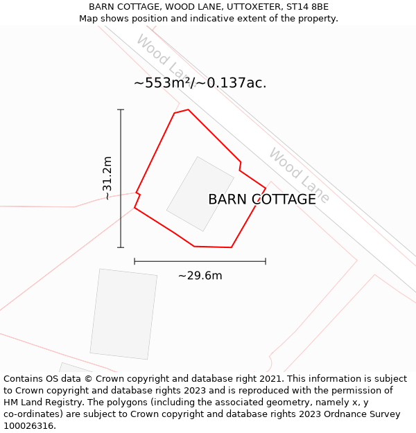 BARN COTTAGE, WOOD LANE, UTTOXETER, ST14 8BE: Plot and title map