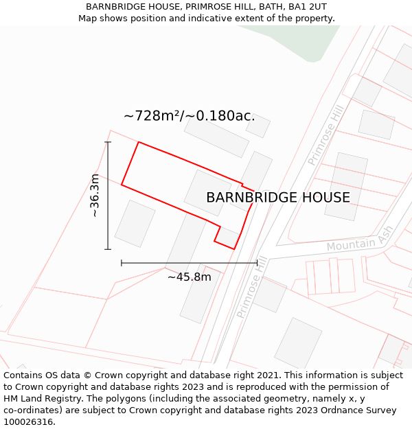 BARNBRIDGE HOUSE, PRIMROSE HILL, BATH, BA1 2UT: Plot and title map