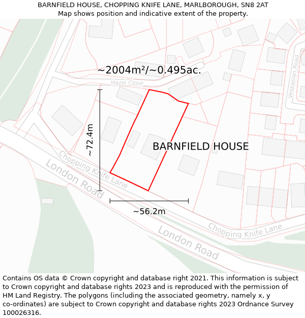 BARNFIELD HOUSE, CHOPPING KNIFE LANE, MARLBOROUGH, SN8 2AT: Plot and title map