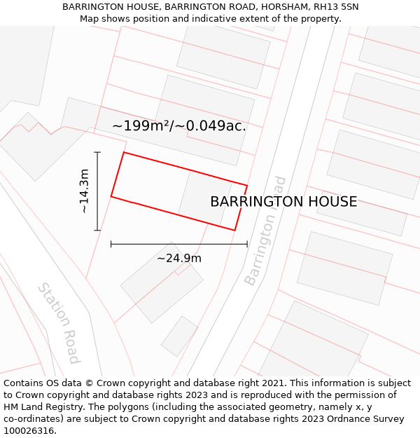 BARRINGTON HOUSE, BARRINGTON ROAD, HORSHAM, RH13 5SN: Plot and title map