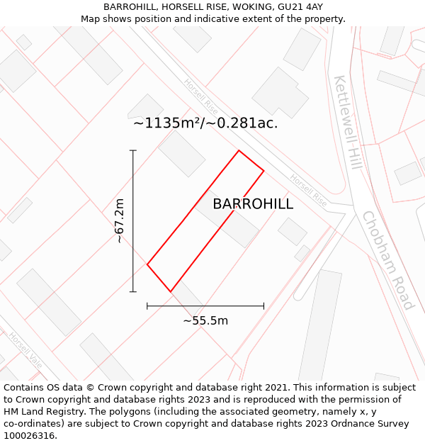 BARROHILL, HORSELL RISE, WOKING, GU21 4AY: Plot and title map