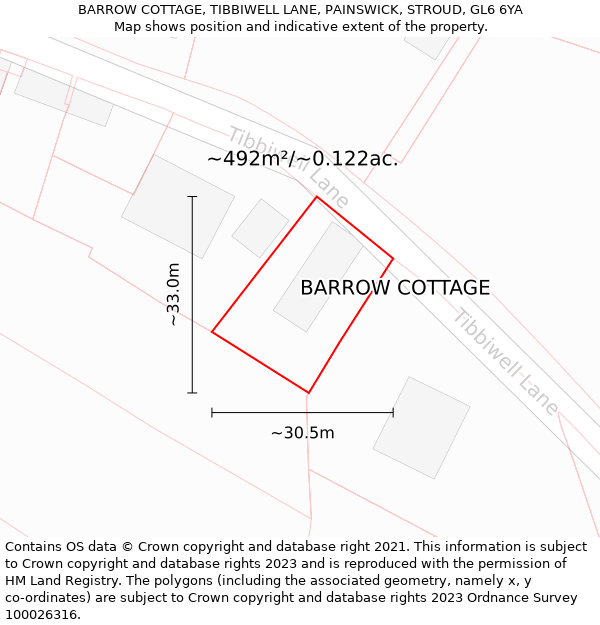 BARROW COTTAGE, TIBBIWELL LANE, PAINSWICK, STROUD, GL6 6YA: Plot and title map