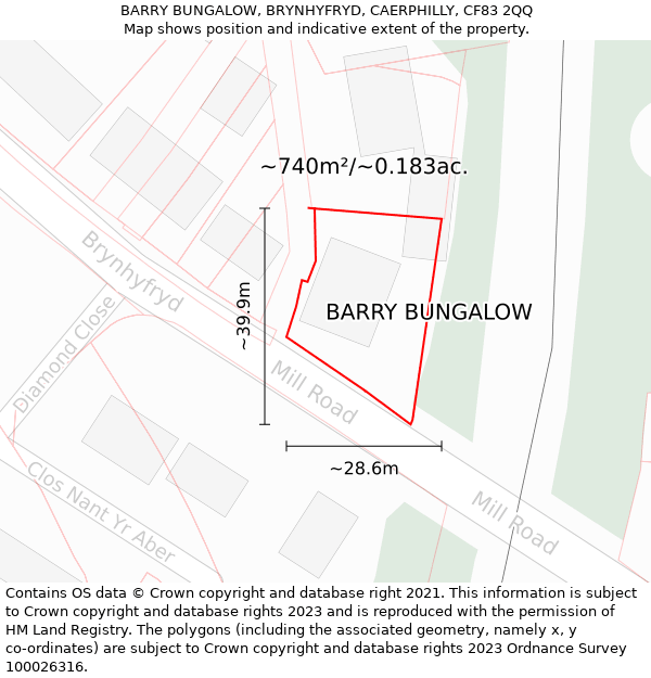 BARRY BUNGALOW, BRYNHYFRYD, CAERPHILLY, CF83 2QQ: Plot and title map