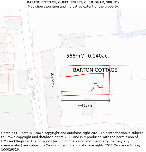 BARTON COTTAGE, QUEEN STREET, GILLINGHAM, SP8 4DX: Plot and title map