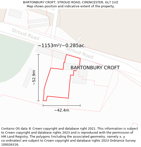 BARTONBURY CROFT, STROUD ROAD, CIRENCESTER, GL7 1UZ: Plot and title map