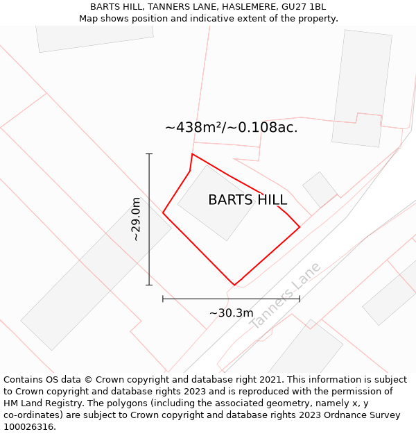 BARTS HILL, TANNERS LANE, HASLEMERE, GU27 1BL: Plot and title map