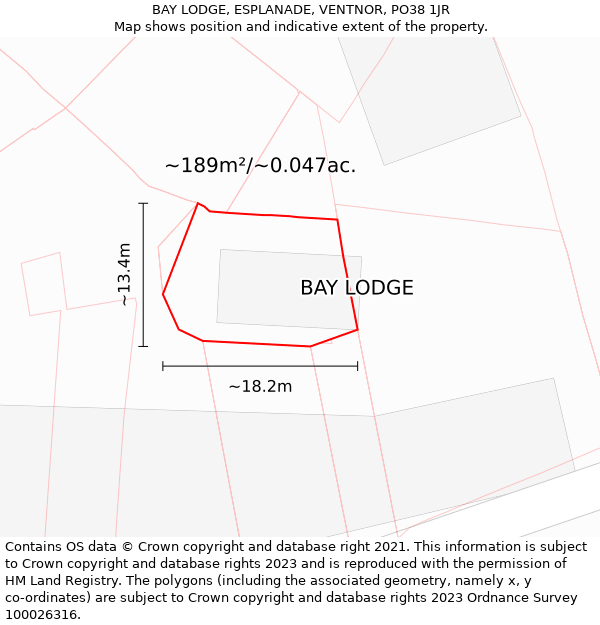 BAY LODGE, ESPLANADE, VENTNOR, PO38 1JR: Plot and title map