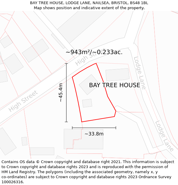 BAY TREE HOUSE, LODGE LANE, NAILSEA, BRISTOL, BS48 1BL: Plot and title map