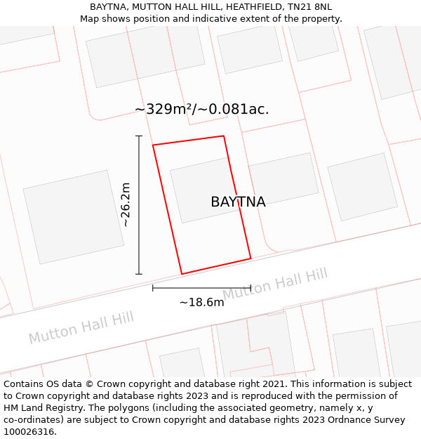 BAYTNA, MUTTON HALL HILL, HEATHFIELD, TN21 8NL: Plot and title map