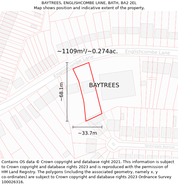 BAYTREES, ENGLISHCOMBE LANE, BATH, BA2 2EL: Plot and title map