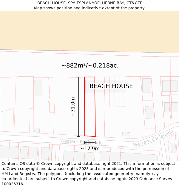 BEACH HOUSE, SPA ESPLANADE, HERNE BAY, CT6 8EP: Plot and title map