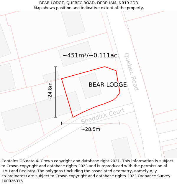 BEAR LODGE, QUEBEC ROAD, DEREHAM, NR19 2DR: Plot and title map