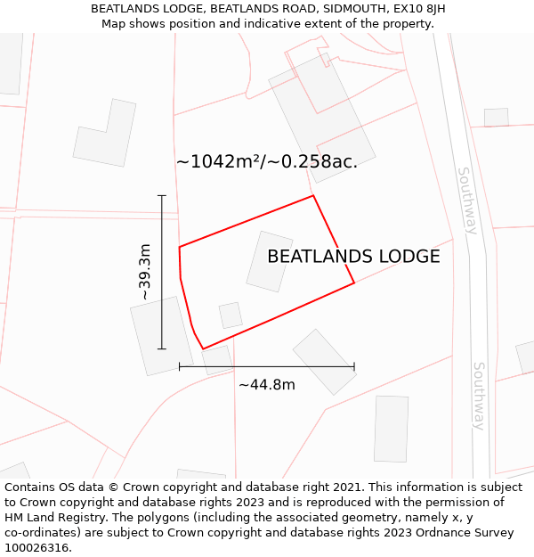 BEATLANDS LODGE, BEATLANDS ROAD, SIDMOUTH, EX10 8JH: Plot and title map