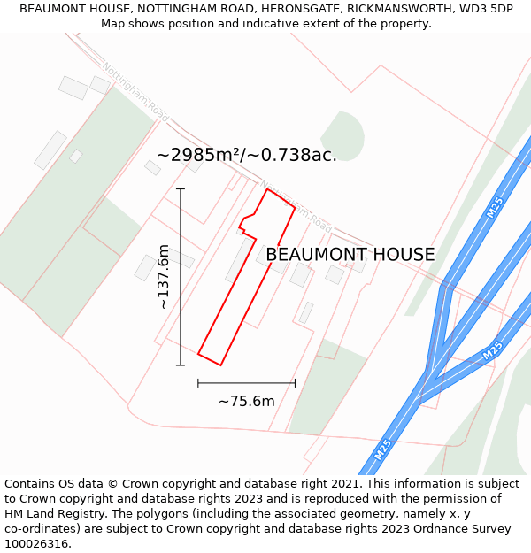 BEAUMONT HOUSE, NOTTINGHAM ROAD, HERONSGATE, RICKMANSWORTH, WD3 5DP: Plot and title map