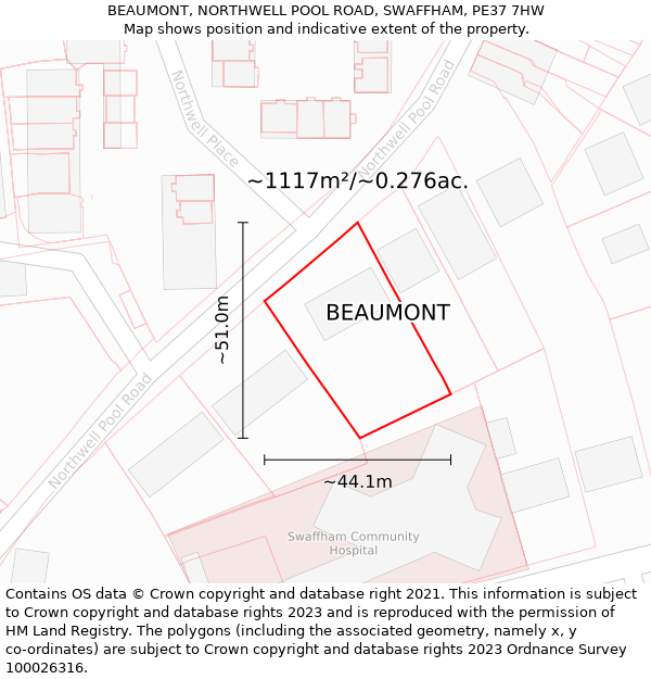 BEAUMONT, NORTHWELL POOL ROAD, SWAFFHAM, PE37 7HW: Plot and title map