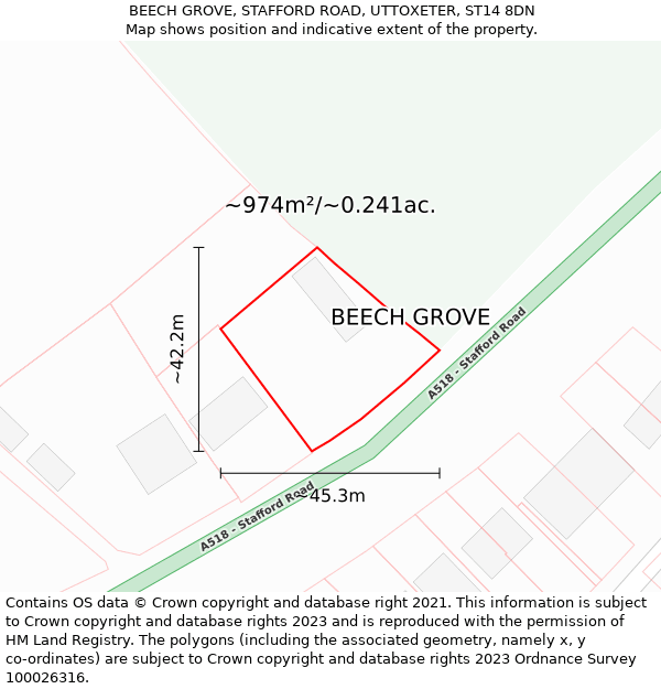 BEECH GROVE, STAFFORD ROAD, UTTOXETER, ST14 8DN: Plot and title map