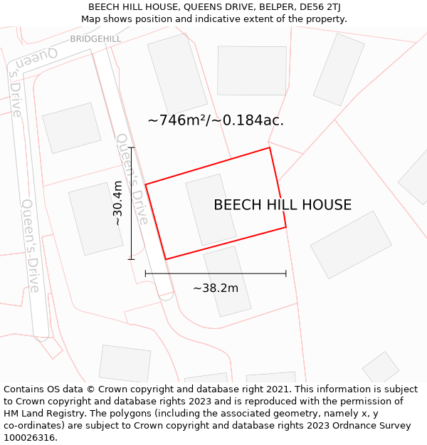 BEECH HILL HOUSE, QUEENS DRIVE, BELPER, DE56 2TJ: Plot and title map