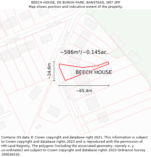 BEECH HOUSE, DE BURGH PARK, BANSTEAD, SM7 2PP: Plot and title map