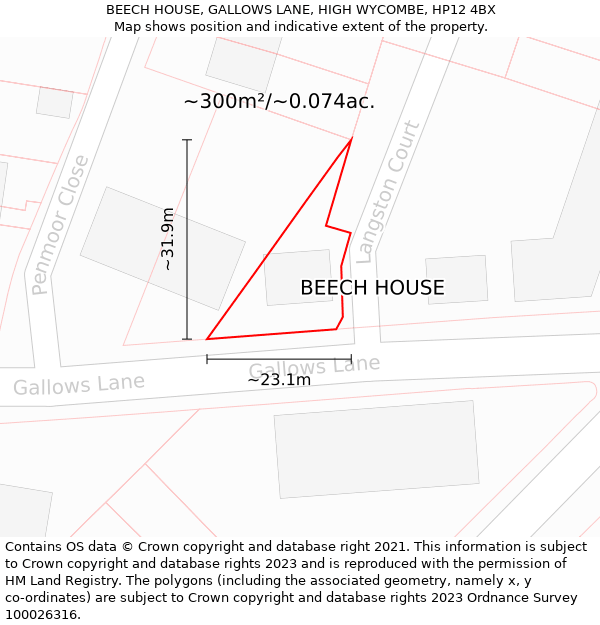 BEECH HOUSE, GALLOWS LANE, HIGH WYCOMBE, HP12 4BX: Plot and title map