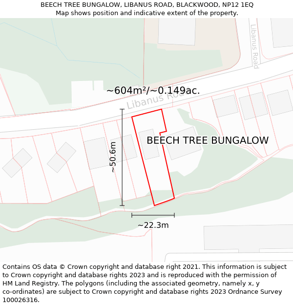 BEECH TREE BUNGALOW, LIBANUS ROAD, BLACKWOOD, NP12 1EQ: Plot and title map