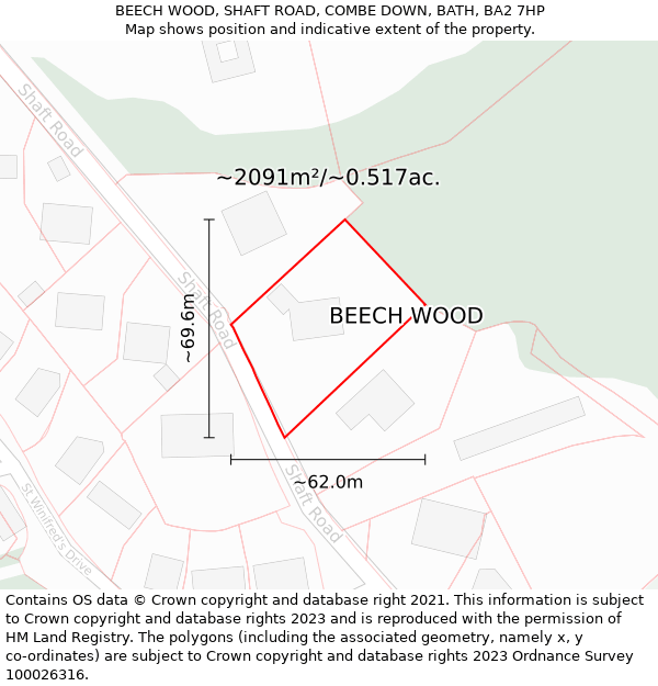 BEECH WOOD, SHAFT ROAD, COMBE DOWN, BATH, BA2 7HP: Plot and title map