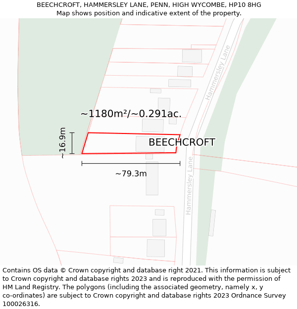 BEECHCROFT, HAMMERSLEY LANE, PENN, HIGH WYCOMBE, HP10 8HG: Plot and title map