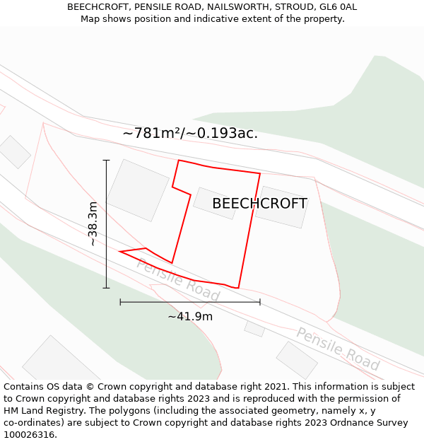 BEECHCROFT, PENSILE ROAD, NAILSWORTH, STROUD, GL6 0AL: Plot and title map