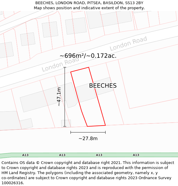 BEECHES, LONDON ROAD, PITSEA, BASILDON, SS13 2BY: Plot and title map