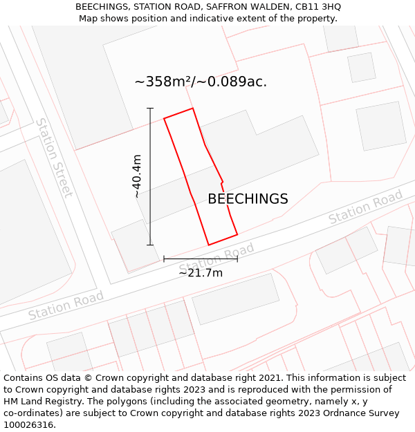 BEECHINGS, STATION ROAD, SAFFRON WALDEN, CB11 3HQ: Plot and title map