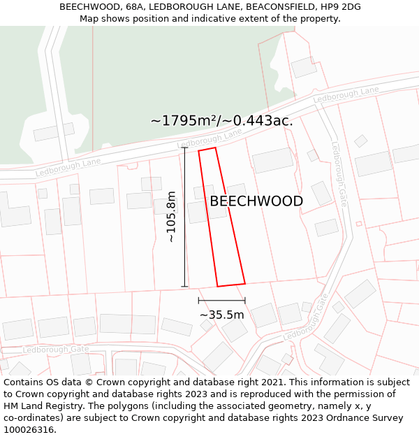 BEECHWOOD, 68A, LEDBOROUGH LANE, BEACONSFIELD, HP9 2DG: Plot and title map