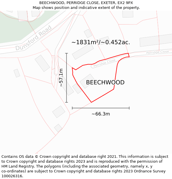 BEECHWOOD, PERRIDGE CLOSE, EXETER, EX2 9PX: Plot and title map