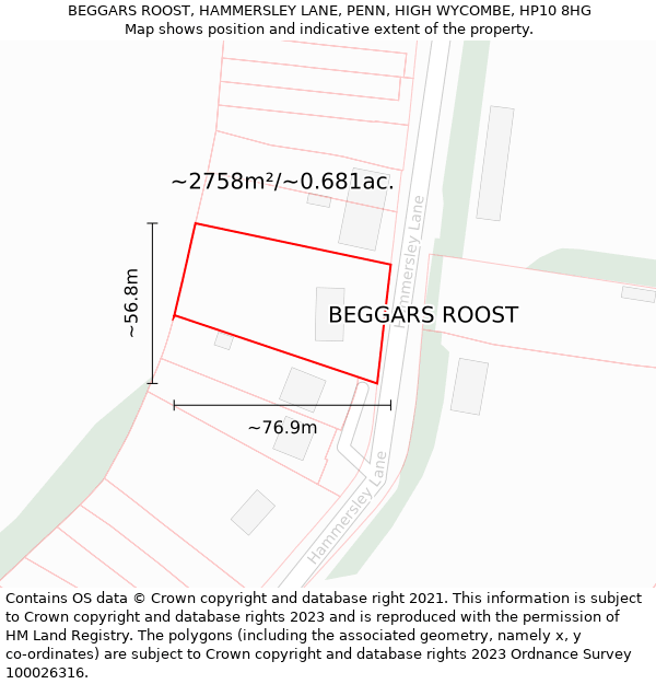 BEGGARS ROOST, HAMMERSLEY LANE, PENN, HIGH WYCOMBE, HP10 8HG: Plot and title map
