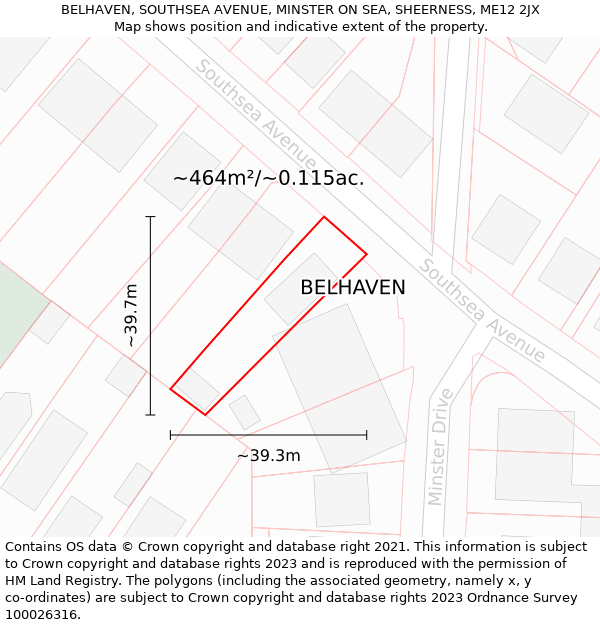 BELHAVEN, SOUTHSEA AVENUE, MINSTER ON SEA, SHEERNESS, ME12 2JX: Plot and title map