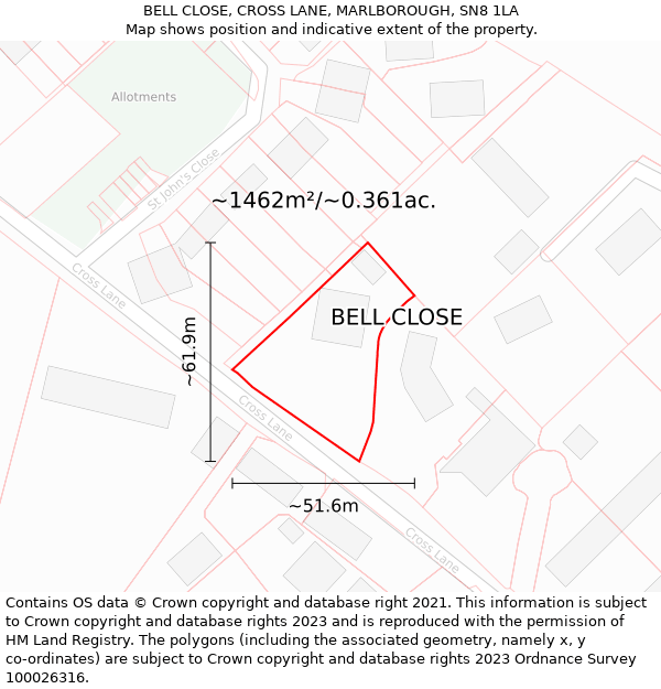 BELL CLOSE, CROSS LANE, MARLBOROUGH, SN8 1LA: Plot and title map