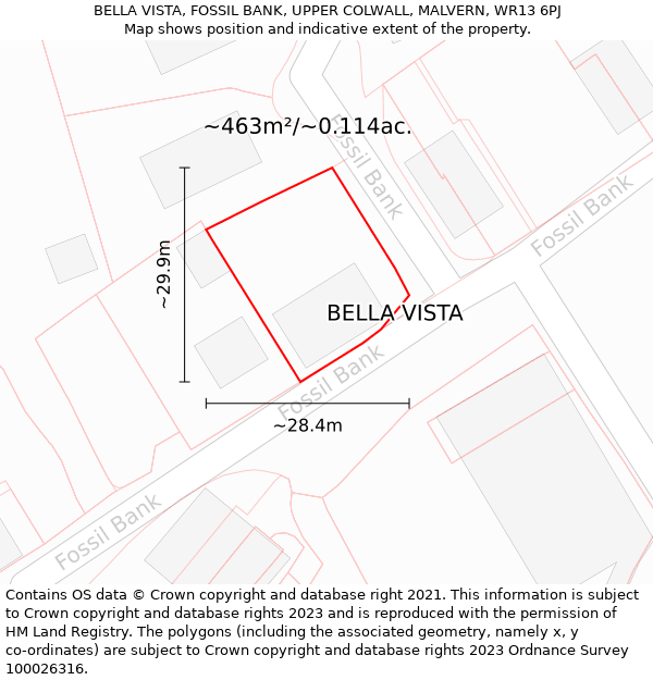 BELLA VISTA, FOSSIL BANK, UPPER COLWALL, MALVERN, WR13 6PJ: Plot and title map