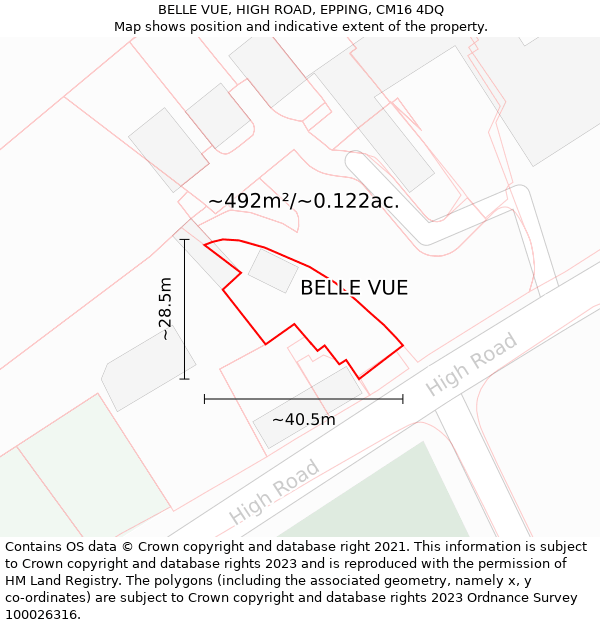 BELLE VUE, HIGH ROAD, EPPING, CM16 4DQ: Plot and title map